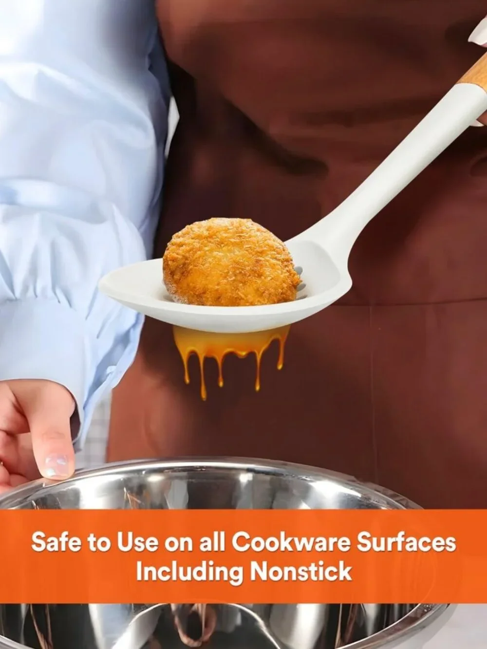Large Heat-Resistant Kitchen Ladle Strainer & Slotted Spoon for Cooking & Frying